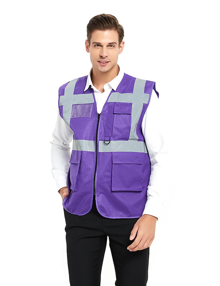 5Pockets High Visibility Safety Vest with Reflective Strips Working Uniform Vest