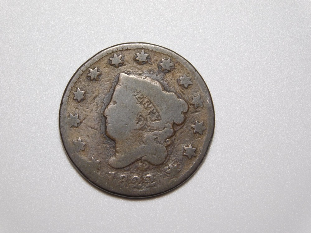 OLD  US  COPPER COINS  1822  CORONET  HEAD  LARGE CENT