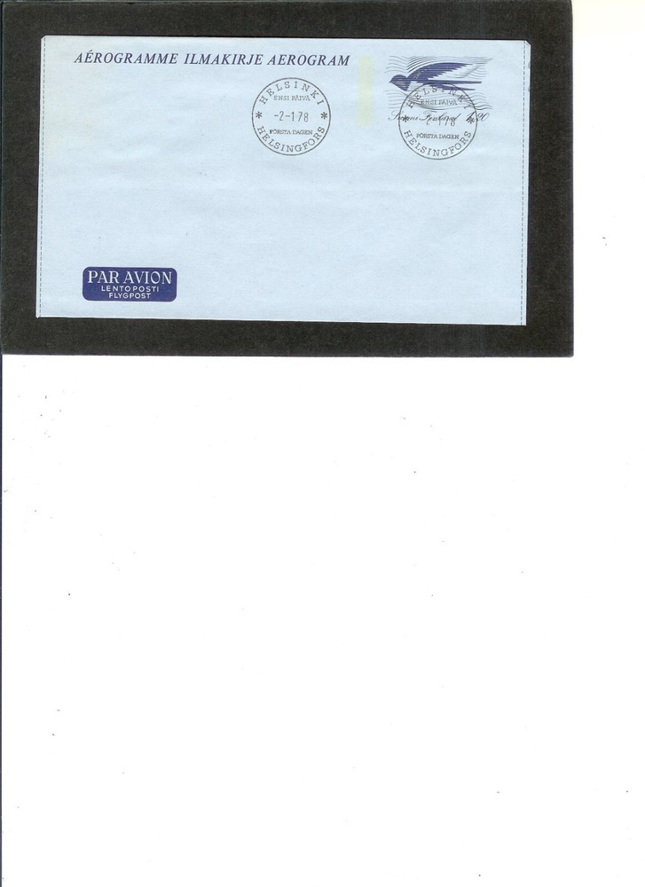 FINLAND AEROGRAMME FDC "Stylize Bird"  1-2-1978   Not Addressed  Circle Cancel