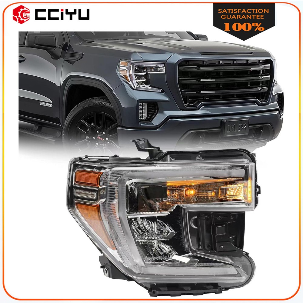 Right Side For 2019-2021 GMC Sierra 1500 LED Headlight w/Halogen Signal Lamp