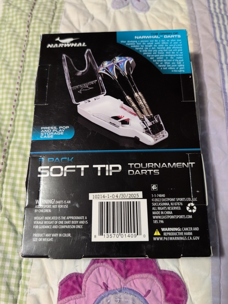 Narwhal Tournament Soft Tip Darts Includes Deluxe Storage Case, 3 Pack.