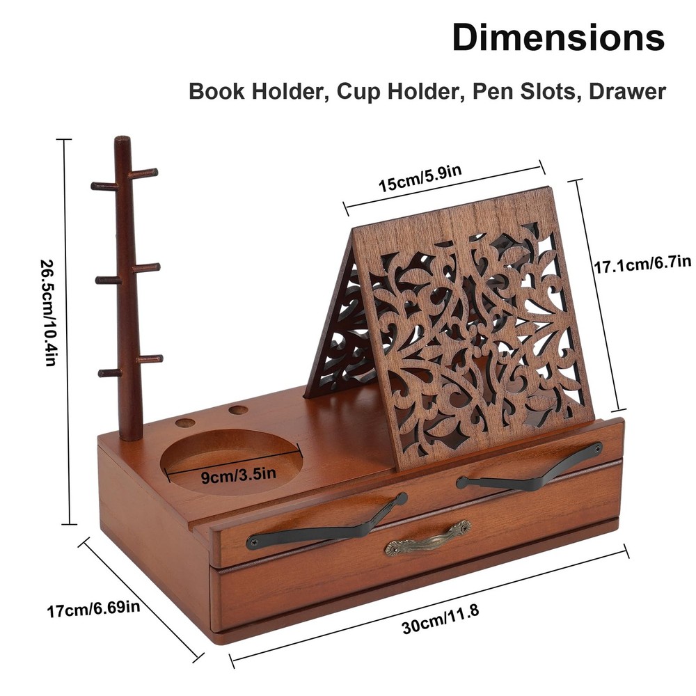 Adjustable Wooden Book Stand with Storage - Multi-Function Hands Free Book Ho