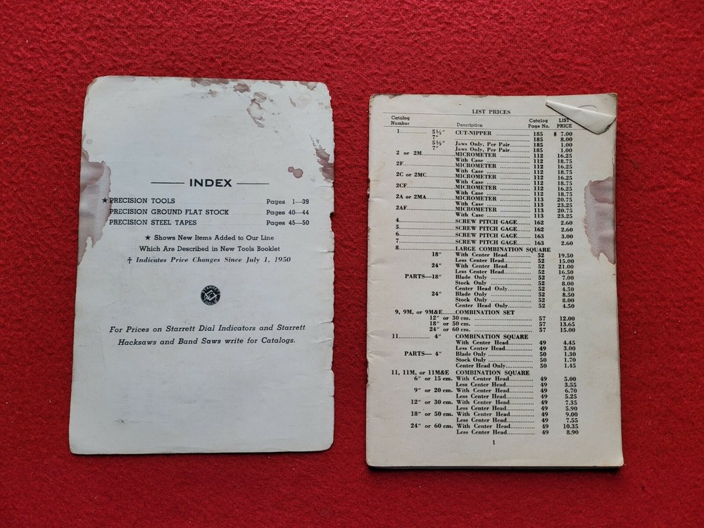 Starrett Price Guide 1950