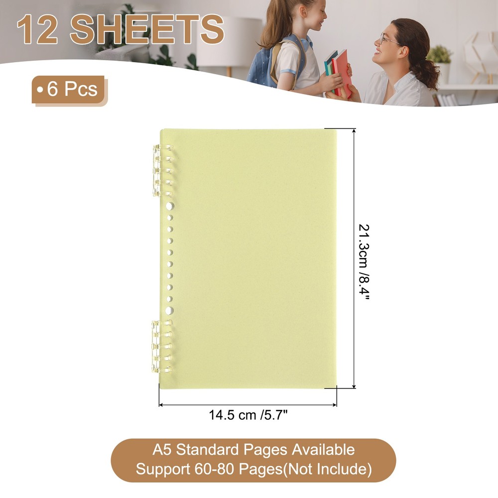 12 Pack A5 22 Mil Plastic Notebook Binder Covers with Binding Comb, Yellow