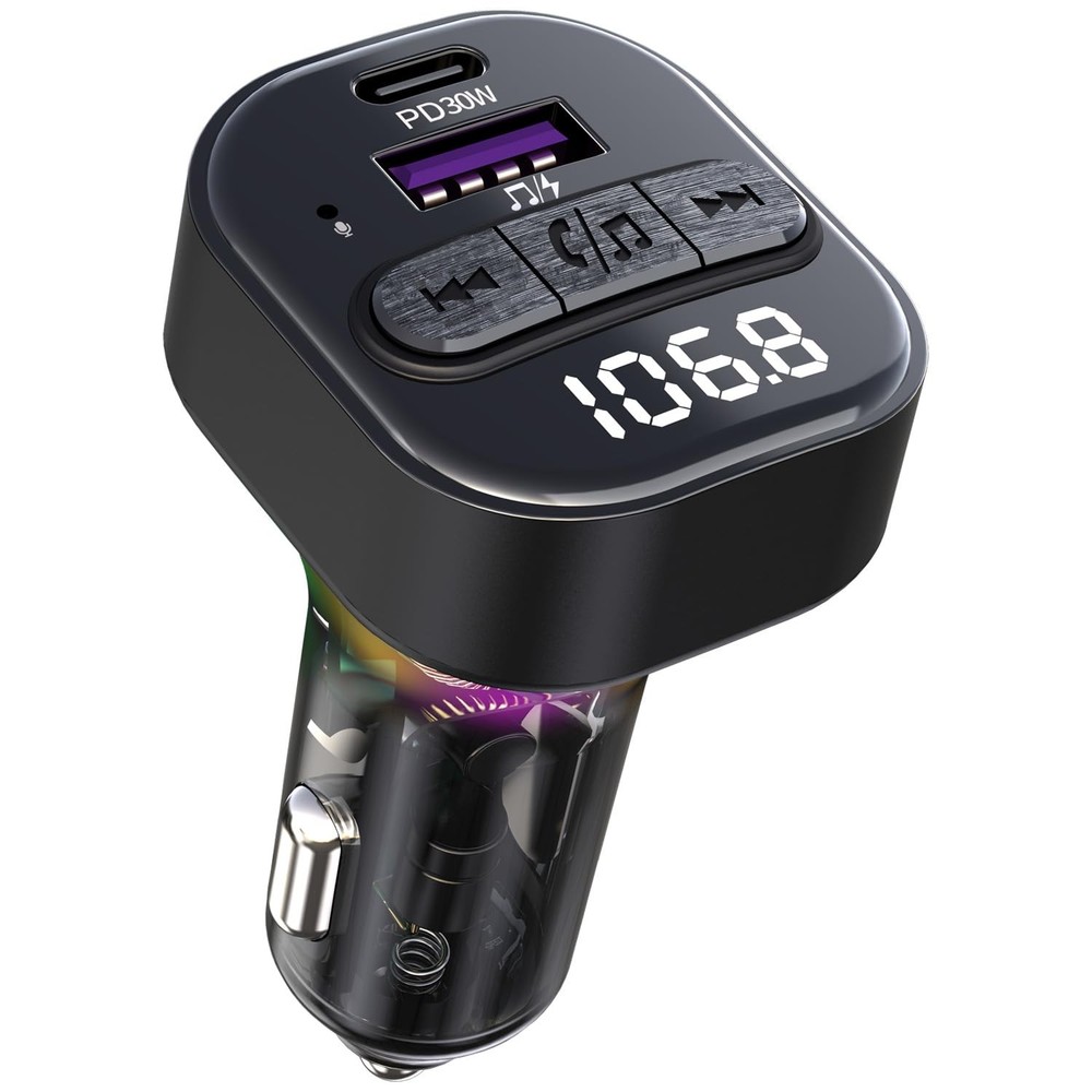 Bluetooth 5.3 FM Transmitter for Car, Car Adapter with Small, Black