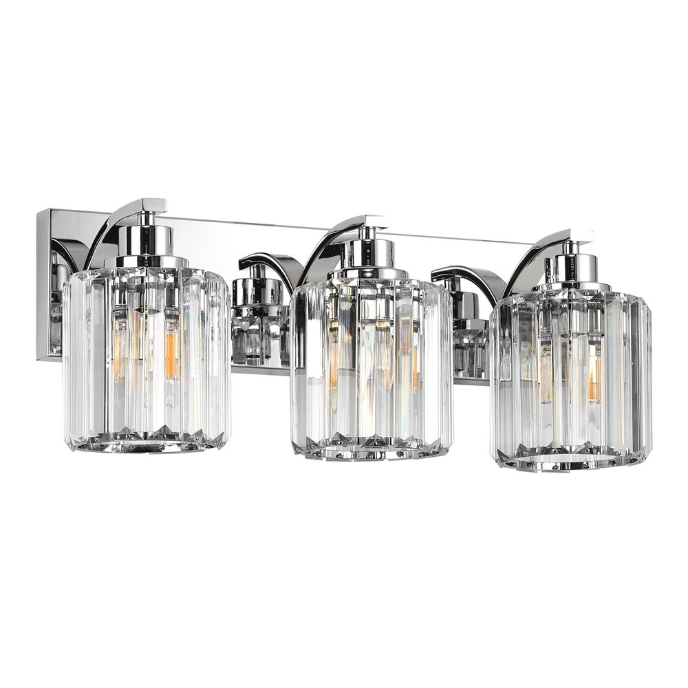 3 Lights Crystal Bathroom Vanity Light Modern Chrome Bathroom Light Fixture B...