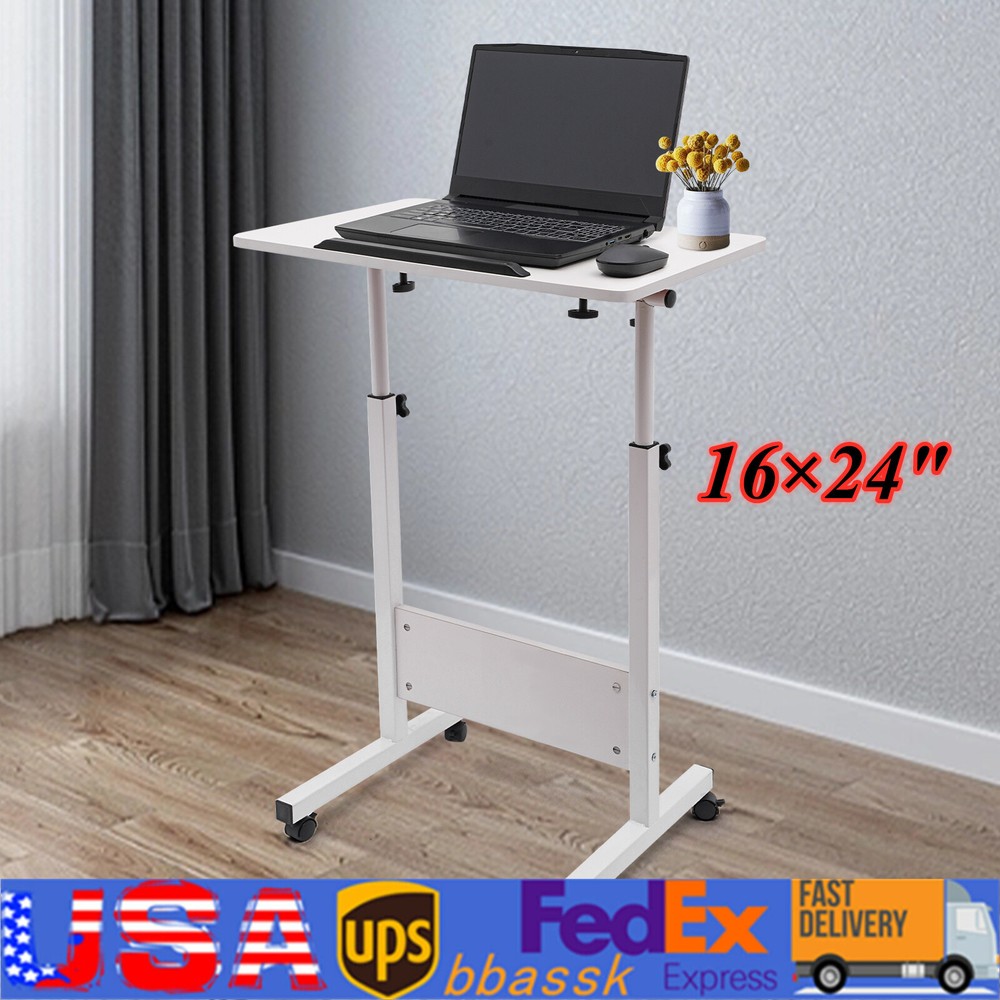 Rolling Laptop Desk Adjustable Height Computer Table Stand up Office Workstation