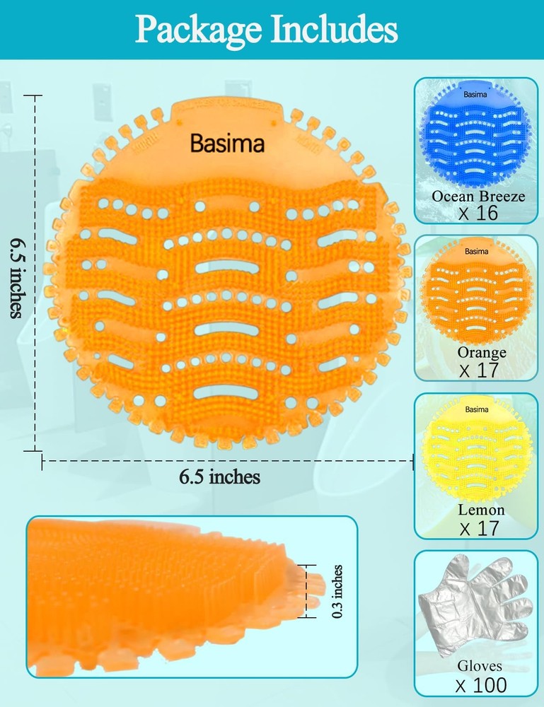 Urinal Screen Deodorizer, 50-Pack Long-Lasting Scents Urinal Cakes (Ocean Bre...