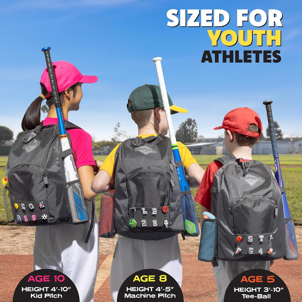 Youth Baseball and Softball Bag with Customizable Charm Panel