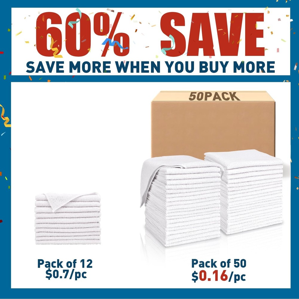White Microfiber Towels- 50 Pack, Microfiber Cleaning Cloths Bulk, Microfiber...