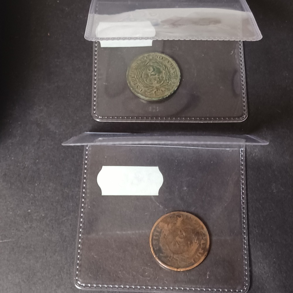 1864 1865 Union Shield Antique 2 Cent Coins Consecutive Dates