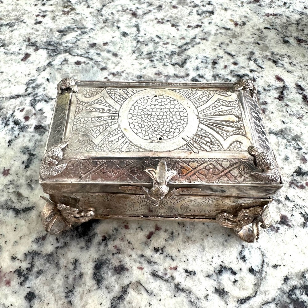 Antique Silver Ecclesiastical Key Box with Cast Cherubs — Excellent Condition