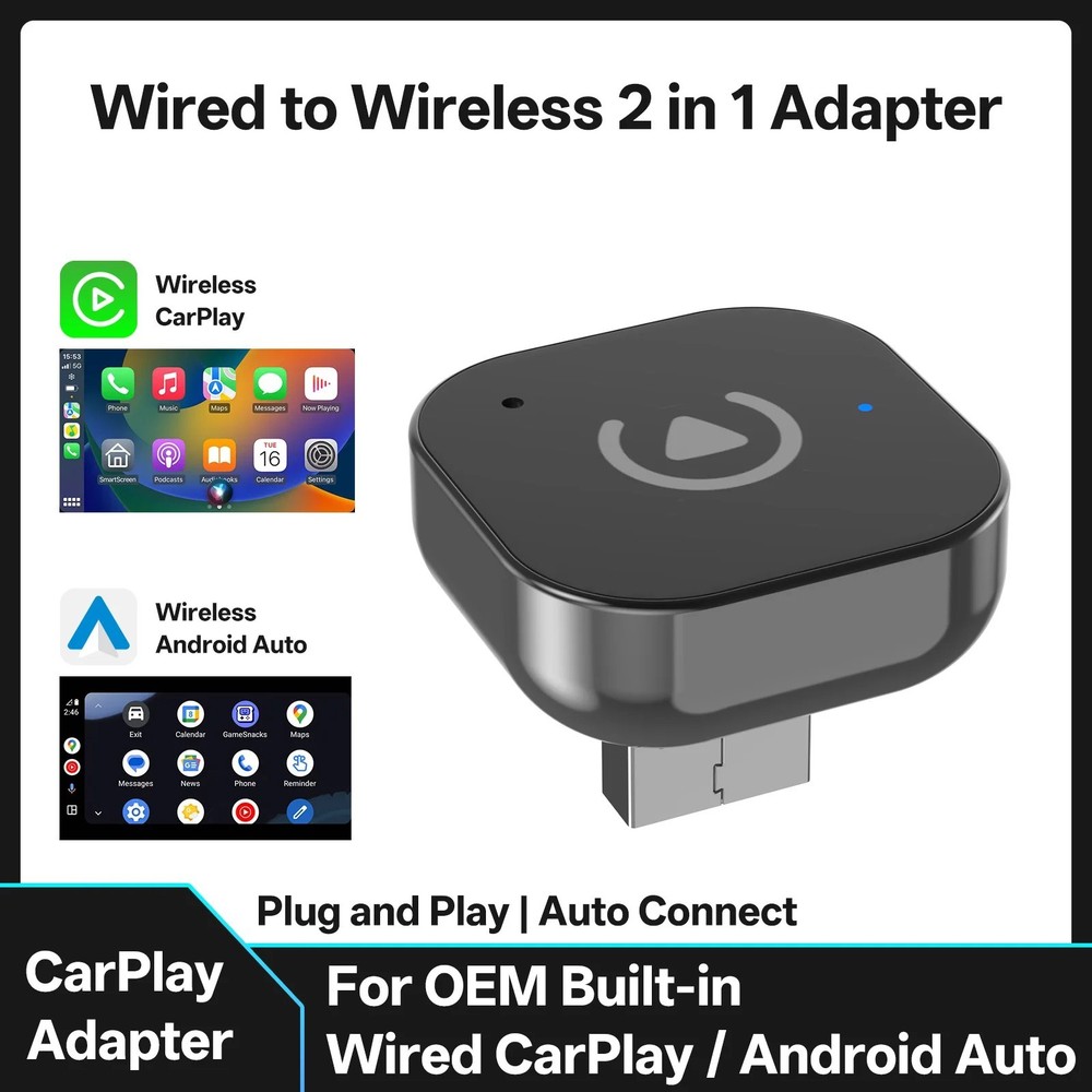 Wireless CarPlay Adapter for Apple iPhone & Android Auto USB Adapter Plug & Play