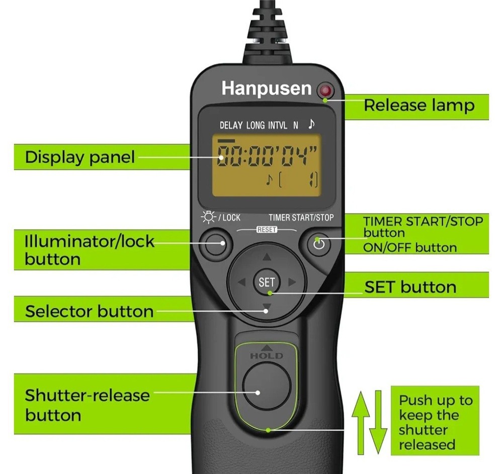 Hanpusen TR-90 Remote Switch With Digital Timer For Camera Shutter Use Open Box