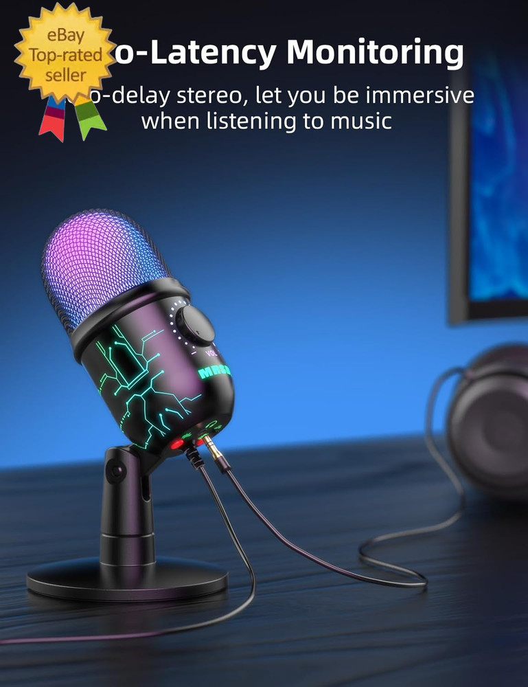 Gaming Microphone, USB Computer Microphone for PC, Mac, PS4/5, Condenser