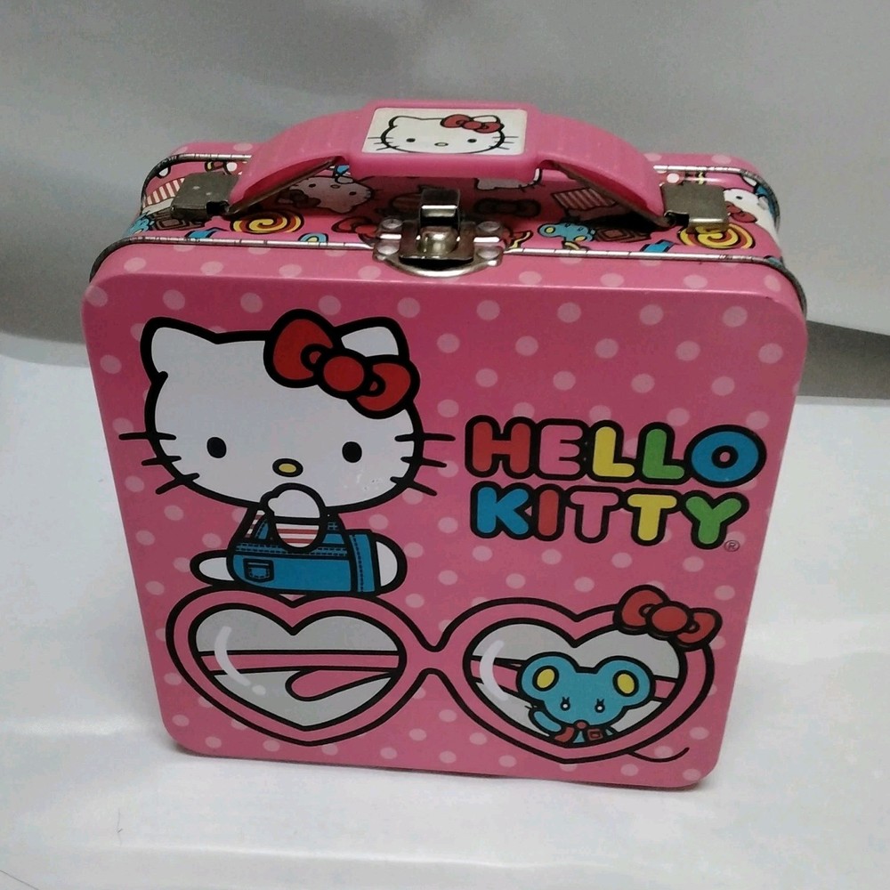 Hello Kitty Pink Metal Lunchbox Tin Case with Handle & Latch