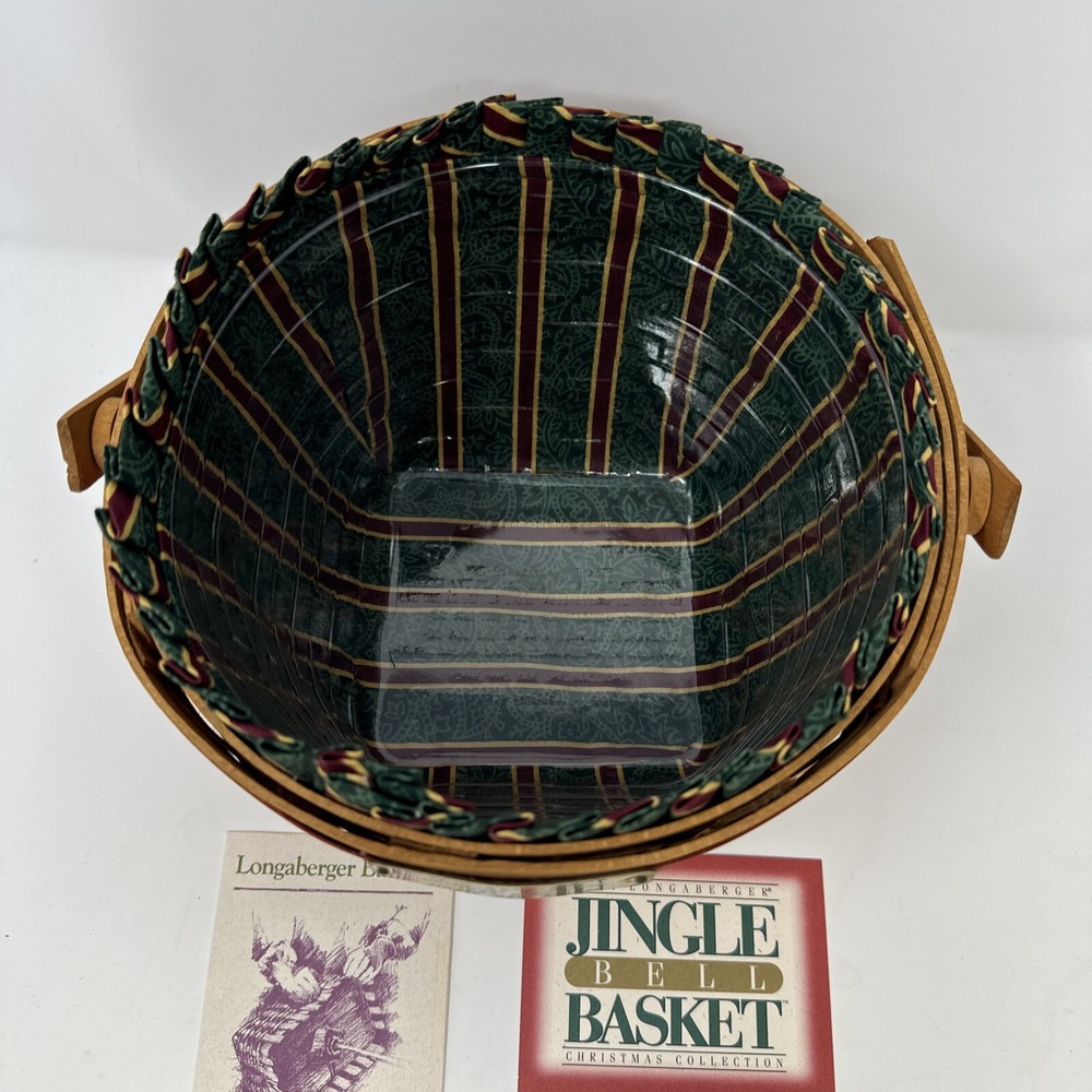 Longaberger 1994 Christmas Jingle Bell Basket Protector Liner Handle Paperwork