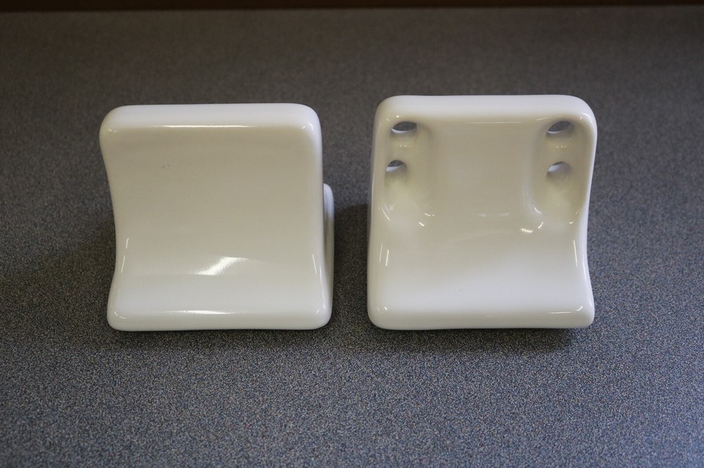 ACP Thin-Set Glossy White Ceramic Soap Dish & Toothbrush Holder Bathroom Set