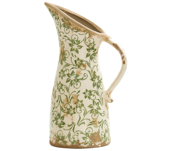 10" Tuscan Style Ceramic Vase Green Scroll Pattern Home Decor