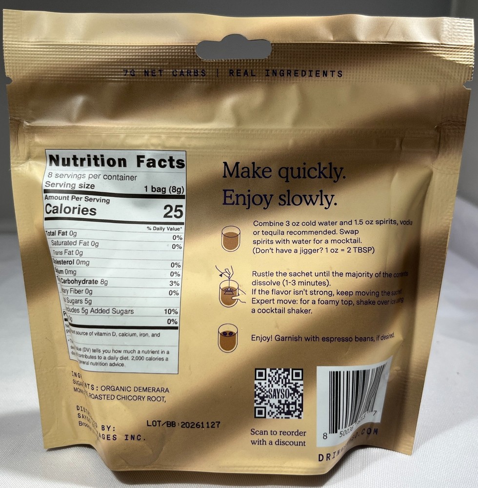 SAYSO Espresso Martini Ready-To-Make Cocktail Sachets, 8 Count