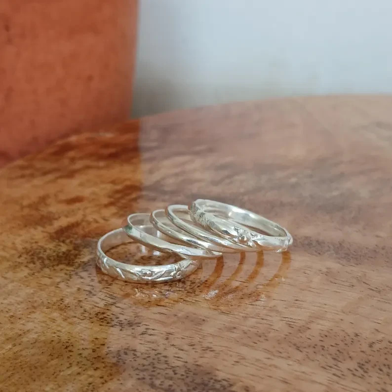 925 Sterling Silver Set Of 5 Ring Handmade Stackable Statement Al Size Ring R33