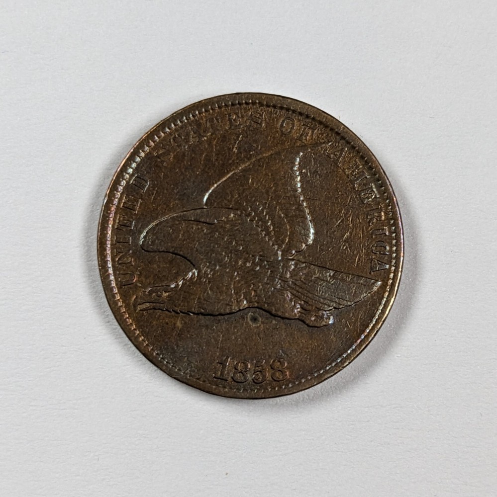 1858 Large Letters Flying Eagle One Cent VF