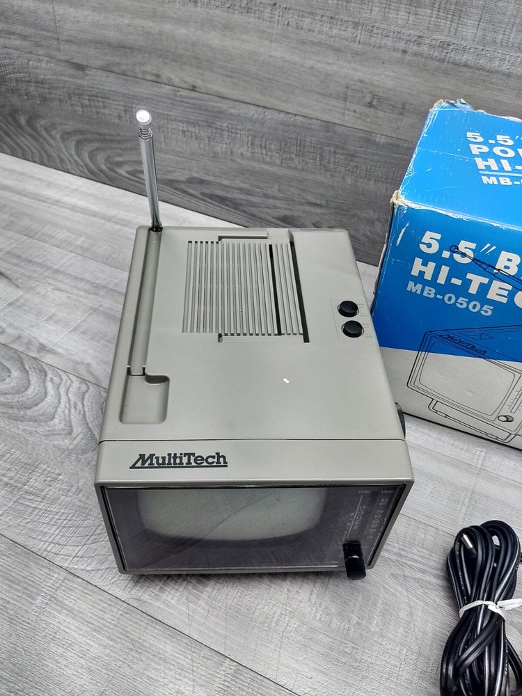 MultiTech 5.5" B/W Portable HI-TECH TELEVISION MB-0505, Cords, Box, Styrofoam.