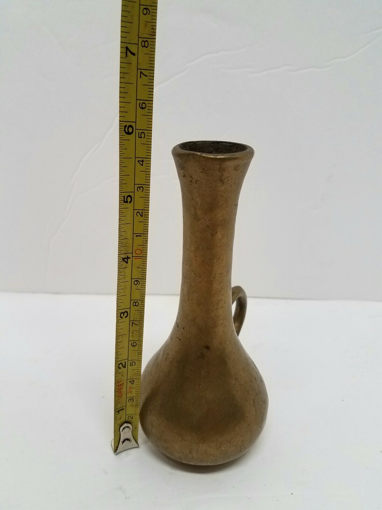 Vintage Solid Brass 5 3/4" Vase Handled Flower pitcher Nice Patina