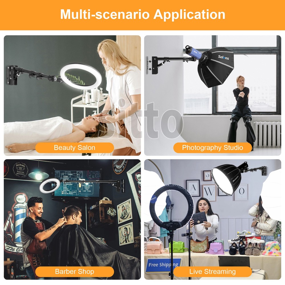 2x 43" Triangle Wall Mount Boom Arm Stand Adjustable For Extensions Ring Light