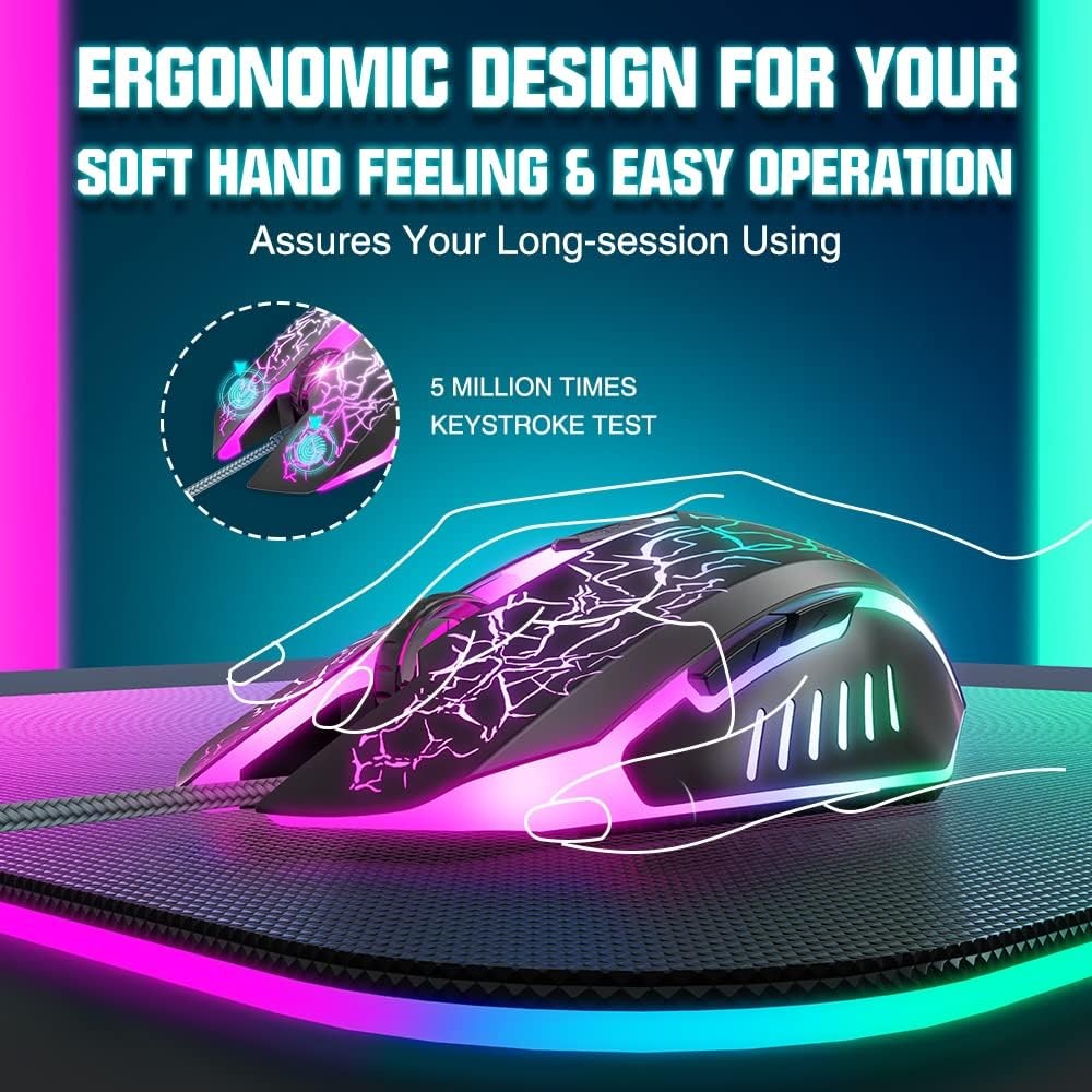 BENGOO Gaming Mouse Wired, Ergonomic Gamer Laptop PC Optical Computer black