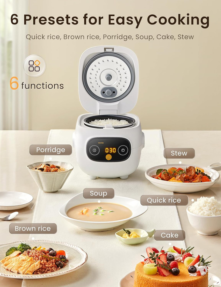 Mini Rice Cooker 4 Cups Cooked/2 Cups Uncooked, Portable Non-Stick Rice Maker, 2