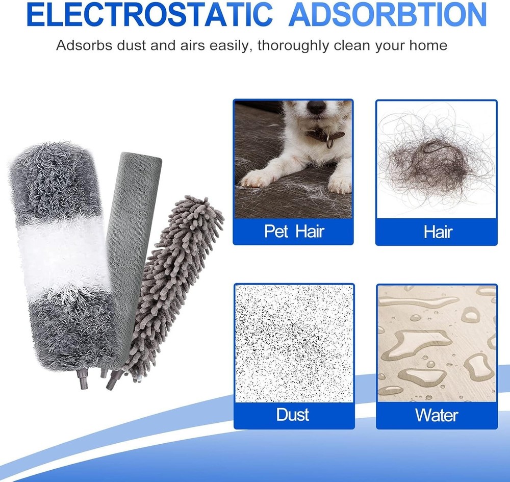 Complete 11PCS Microfiber Duster Kit with Extension Pole for Elegant Cleaning