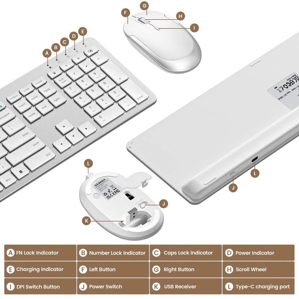 Wireless Keyboard and Mouse Combo, Rechargeable Quiet Keyboard Mouse, Sleek a...