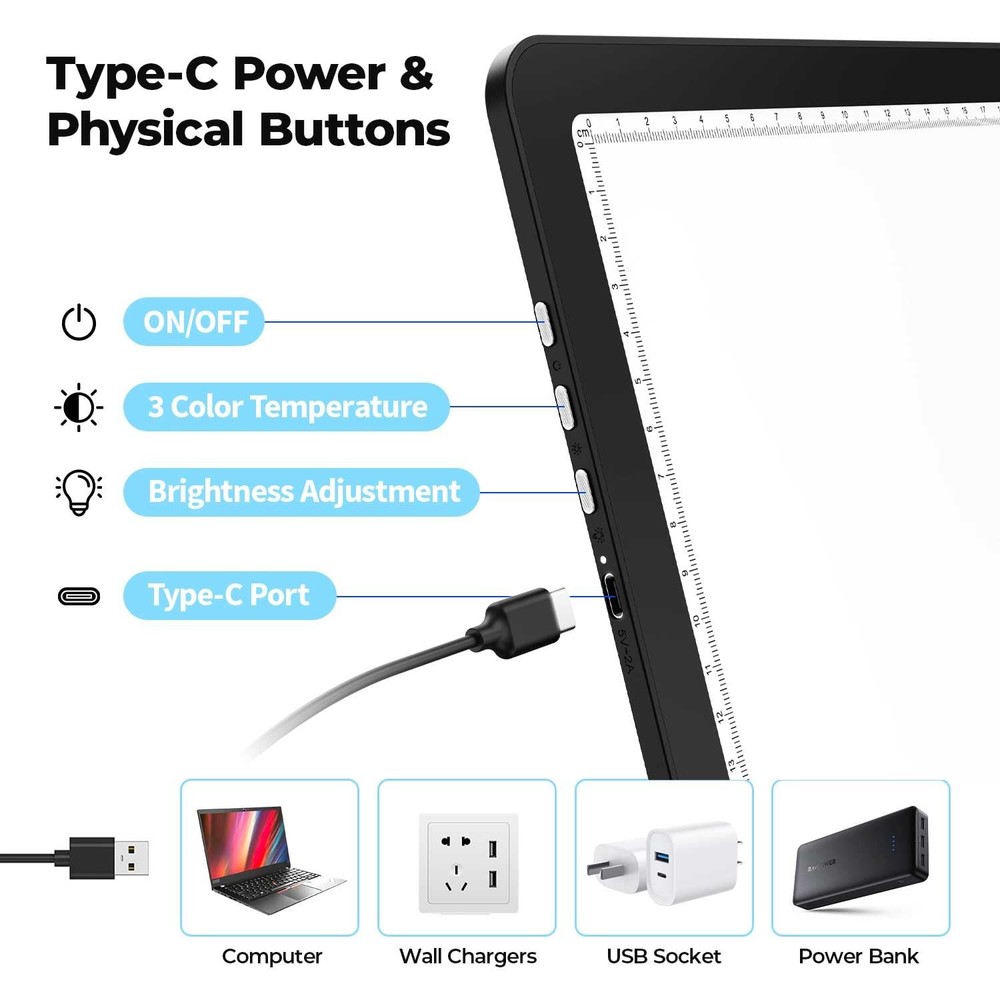 A4 LED Copy Board Light Tracing Box,Super Bright Magnetic Light pad with Side...