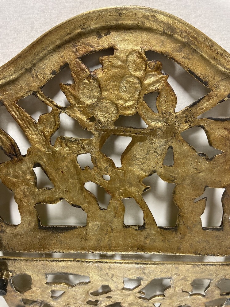 VTG. LG SOLID BRASS TRIVET Birds W/ Fruit