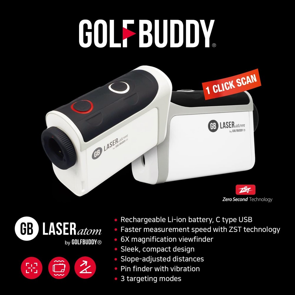 GOLFBUDDY Atom Golf Laser Rangefinder, Sleeker Compact Design, White