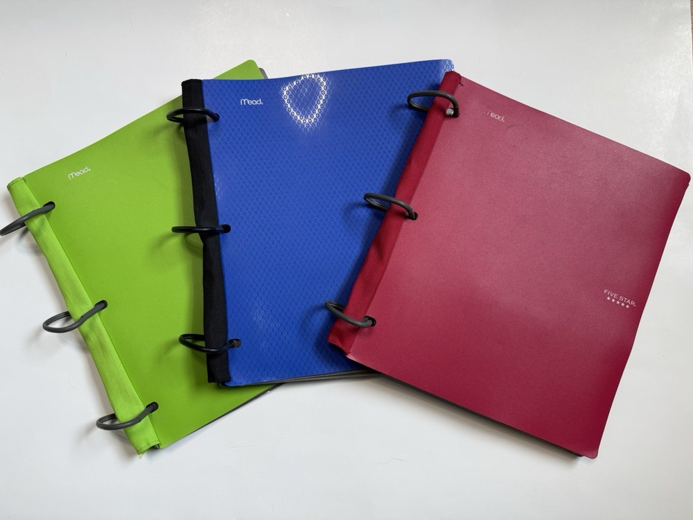 3 Five Star Flex Hybrid Notebinder Refillable Notebooks Binders Green Red Blue