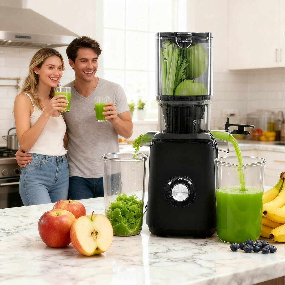 Cold Press Juicer Machines, Masticating Juicer with High Juice Yield, Reverse Fu