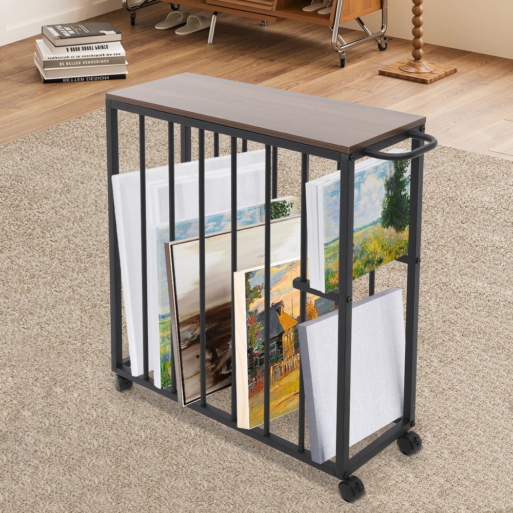 Black Painting Drying Rack with Storage, 4 Wheels for Easy Mobility