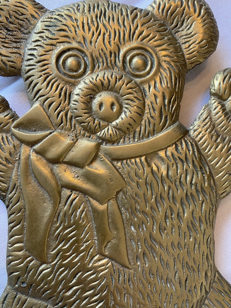 2 Vintage Solid Brass Trivets Footed Teddy Bears Gold Hanging Countertop
