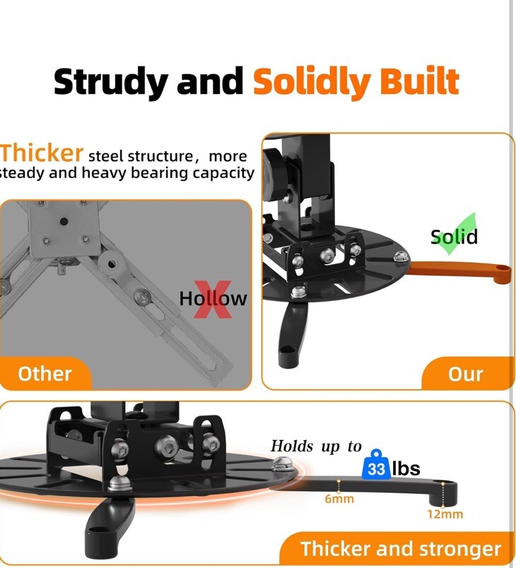Universal Projector Ceiling Mount Wall Bracket Holder Fit Flat or Sloped Ceiling