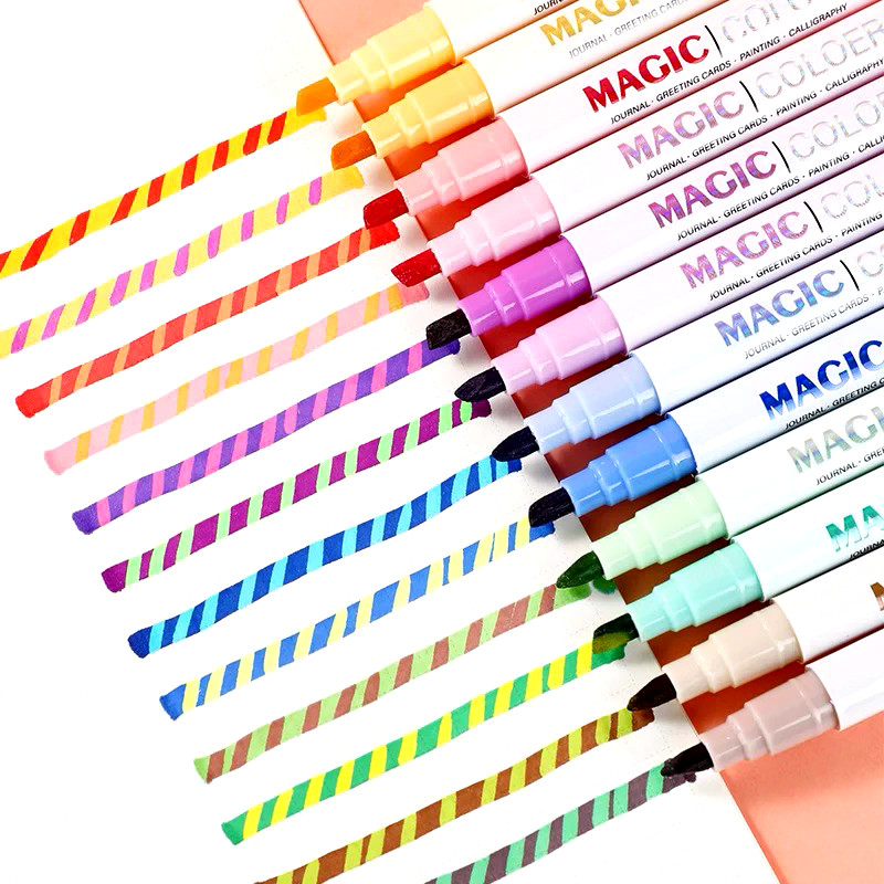 12pcs Double-ended Magic Color Changing Highlighter Pen Set