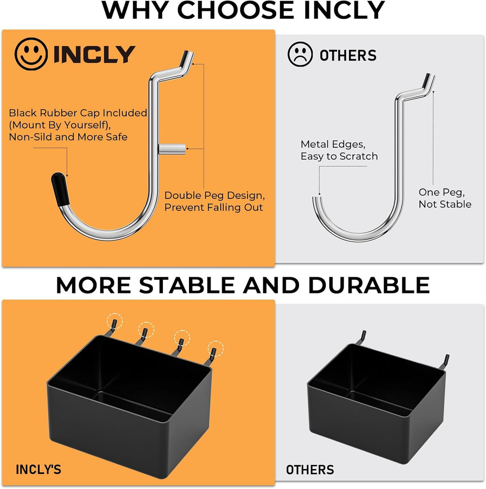 INCLY 120PCS Pegboard Accessories Organizer Kit Hooks & Bins for Tools Storage