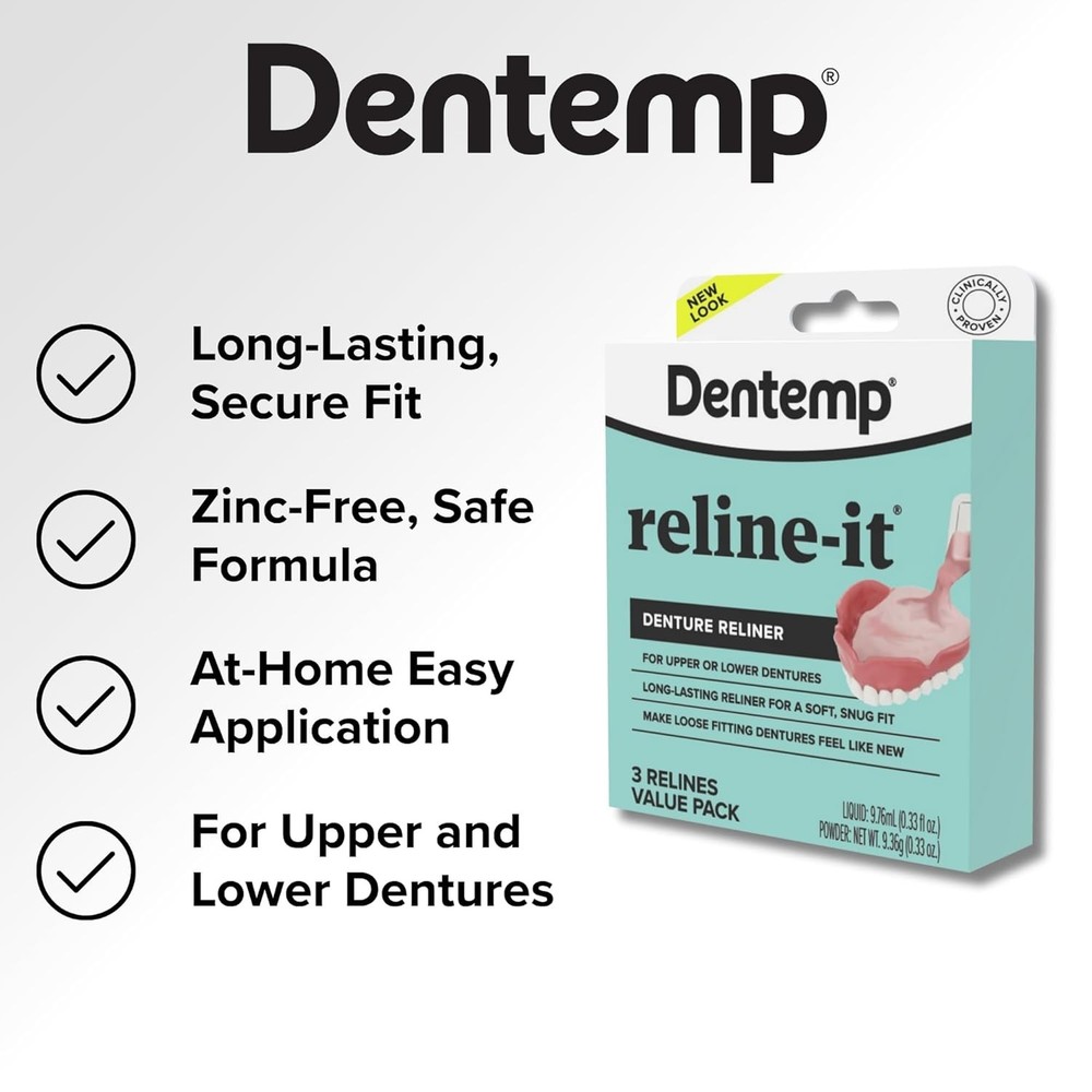 Dentemp Denture Reline Kit Value Pack Advanced Formula (3 Relines)