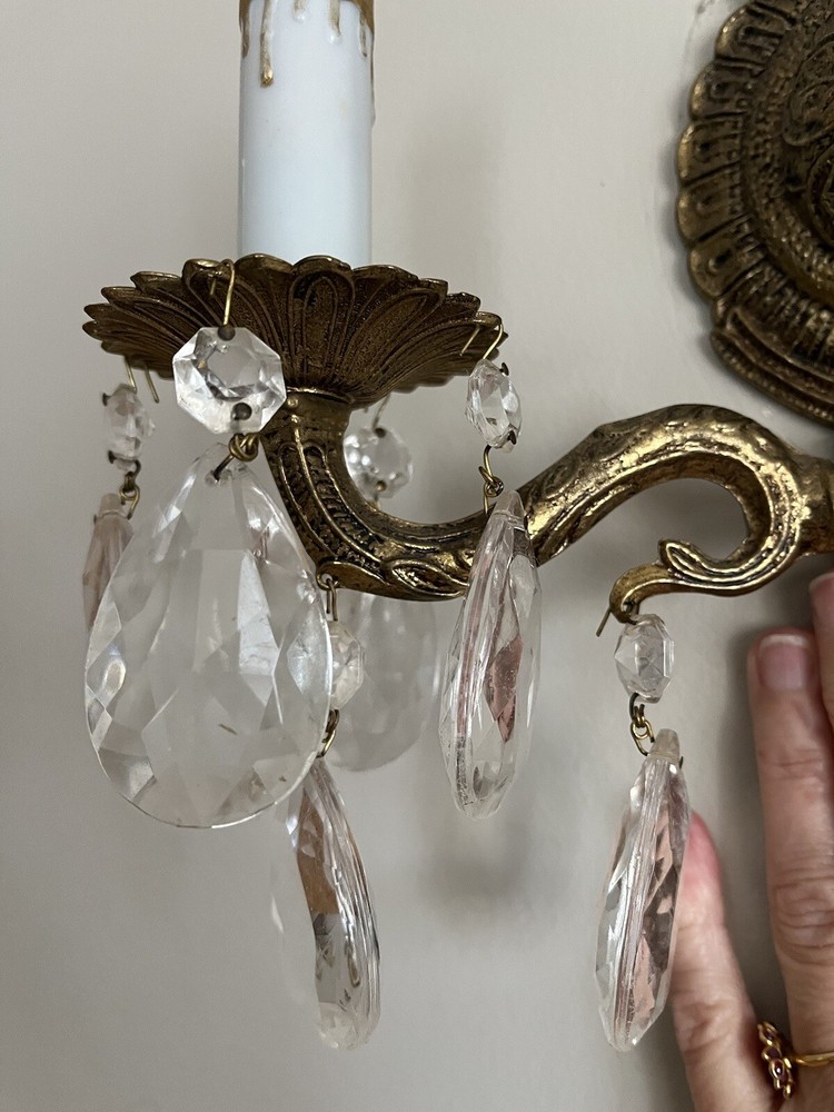 Vintage Hollywood Regency Crystal Sconces Pair for Home Lighting