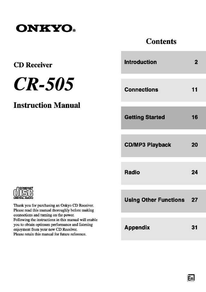 Onkyo CR-505 CD Receiver Owners Manual