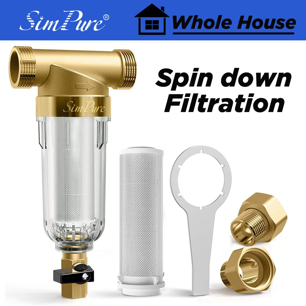 Reusable Spin Down Whole House Sediment Water Filter System 40 Micron 3/4" FNPT