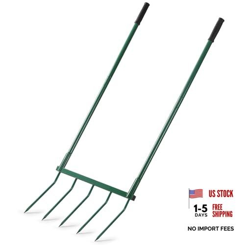 Broadfork Garden Tool with Steel Handle Heavy Duty Five Tines Broad Fork for
