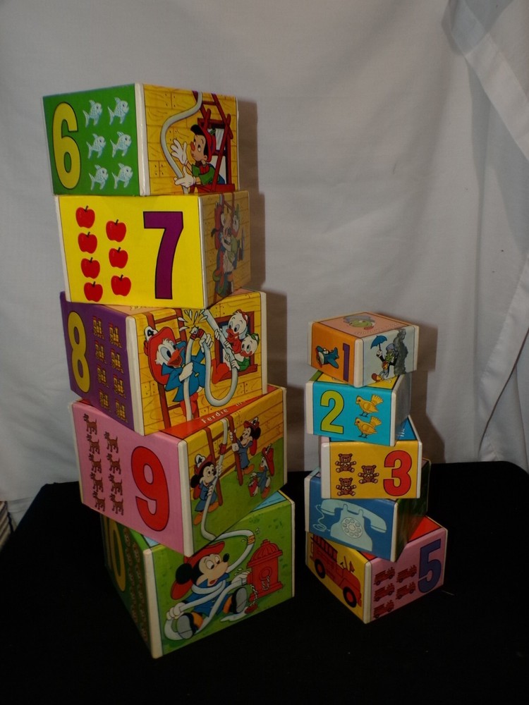 Old Walt DISNEY Stacks Stacking Boxes Blocks Jiminy Cricket Dumbo Tinker Bell