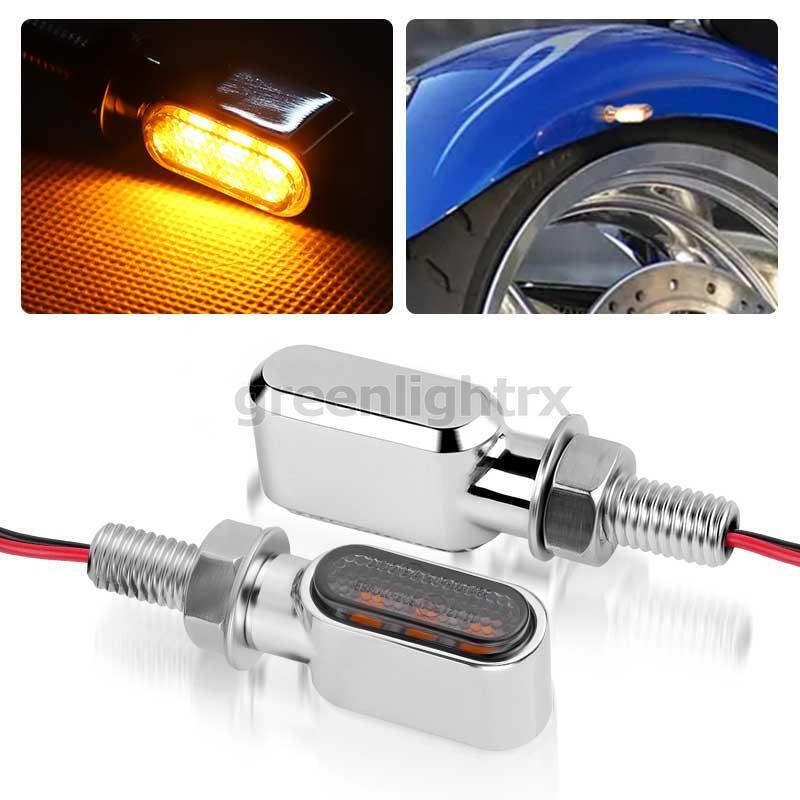 2X Motorcycle Turn Signal Lights Chrome LED Amber Indicator Blinker Universal
